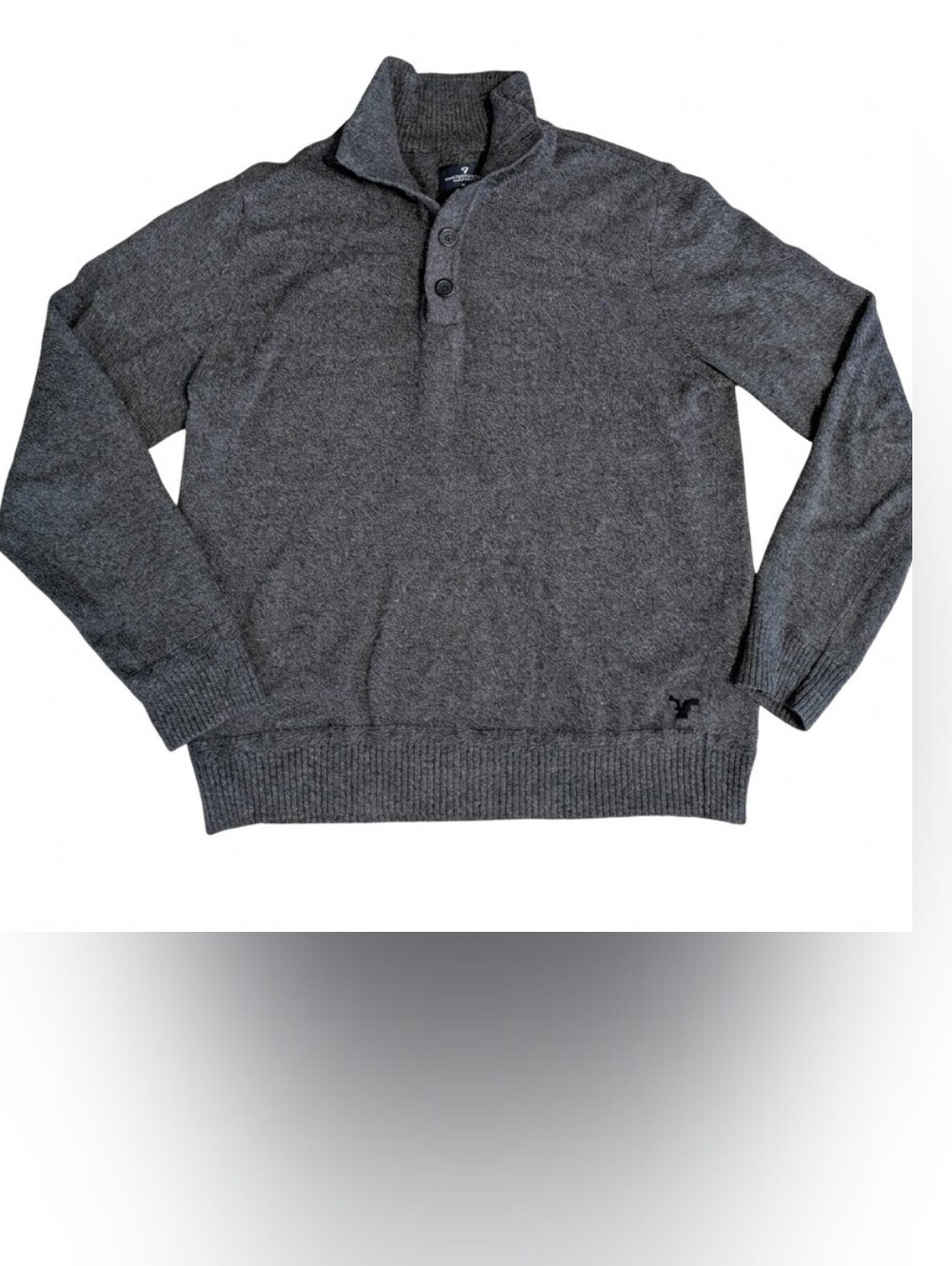 American Eagle Mens Medium M Shawl Collar Button Henley Sweater Charcoal Gray